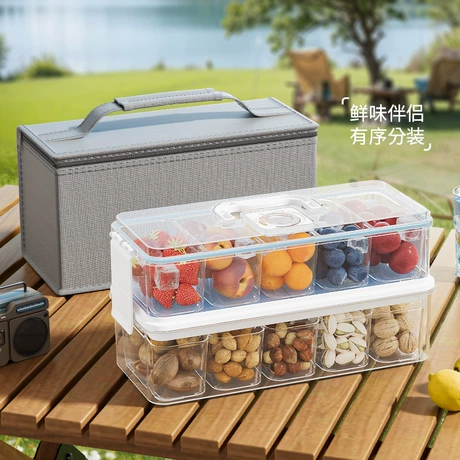 跨境零食盒密封盒水果手提保鲜盒双层户外露营坚果野餐冰箱收纳盒 首单减2元 ｜ 塑料 ｜ 方形 ｜ 优等品 ¥ 59 新人价 已售20+件 退货包运费 后天达 先采后付 台州市星伦科技有限公司 运费: 获取 下单价: 获取 起订量: 获取 发货时间: 获取 年销量: 20件 年销售额: ¥1180.00 上架时间: 2025-11-28 (200天)